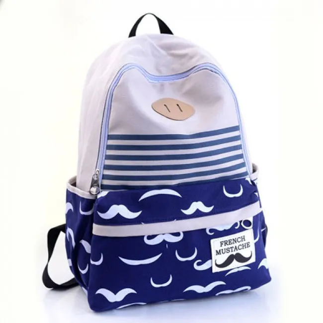 Fresh Sweet Cute Moustache Striped College Backpack Satchel
