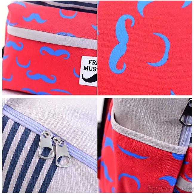 Fresh Sweet Cute Moustache Striped College Backpack Satchel