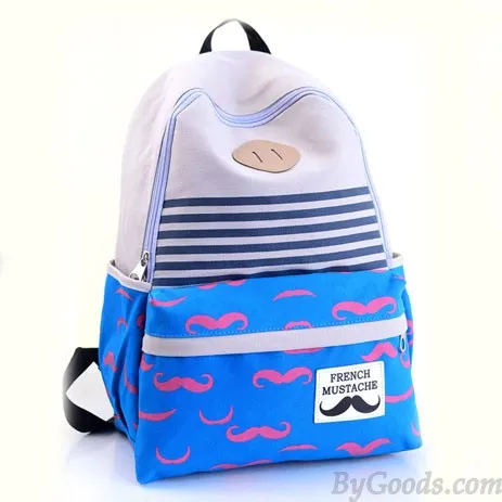 Fresh Sweet Cute Moustache Striped College Backpack Satchel