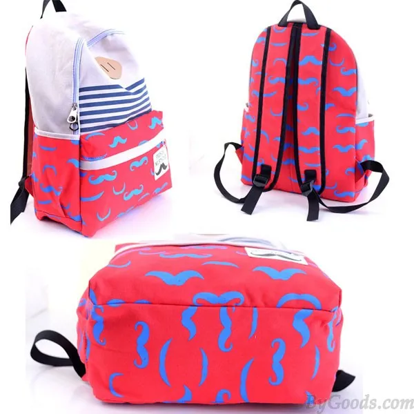 Fresh Sweet Cute Moustache Striped College Backpack Satchel