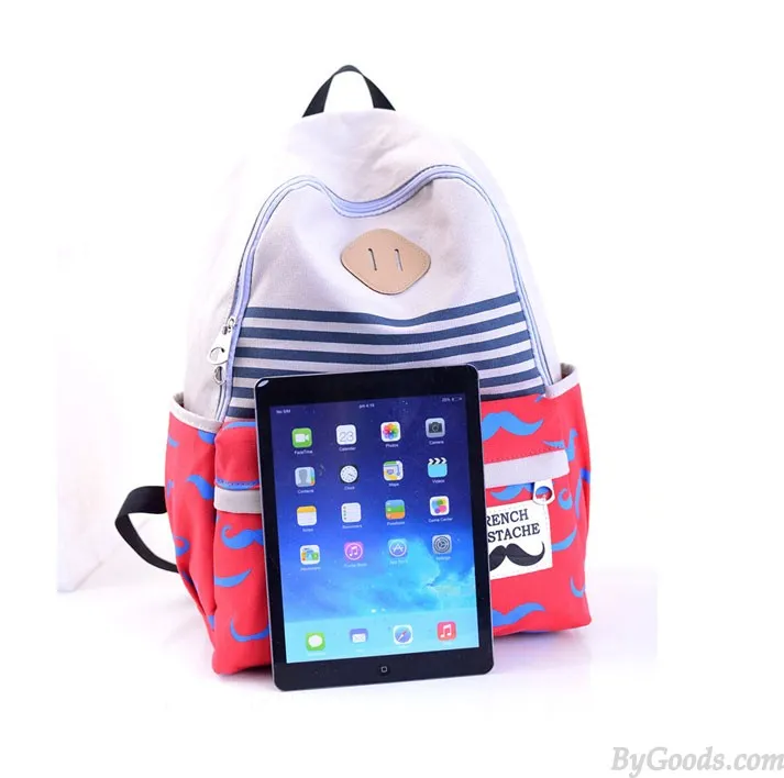 Fresh Sweet Cute Moustache Striped College Backpack Satchel