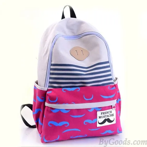 Fresh Sweet Cute Moustache Striped College Backpack Satchel