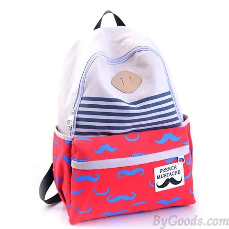 Fresh Sweet Cute Moustache Striped College Backpack Satchel