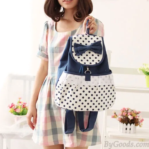 Fresh Sweet  Dot Lace Bow Backpack