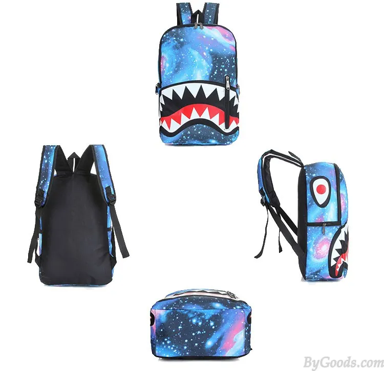Harajuku Galaxy Minion National Flag Cartoon Shark Teeth College Backpack