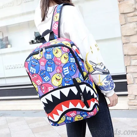 Harajuku Galaxy Minion National Flag Cartoon Shark Teeth College Backpack