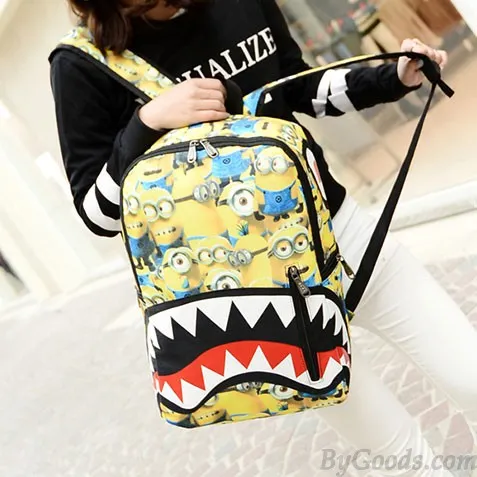 Harajuku Galaxy Minion National Flag Cartoon Shark Teeth College Backpack