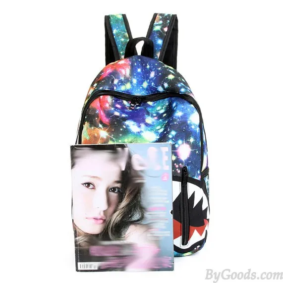 Harajuku Galaxy Minion National Flag Cartoon Shark Teeth College Backpack