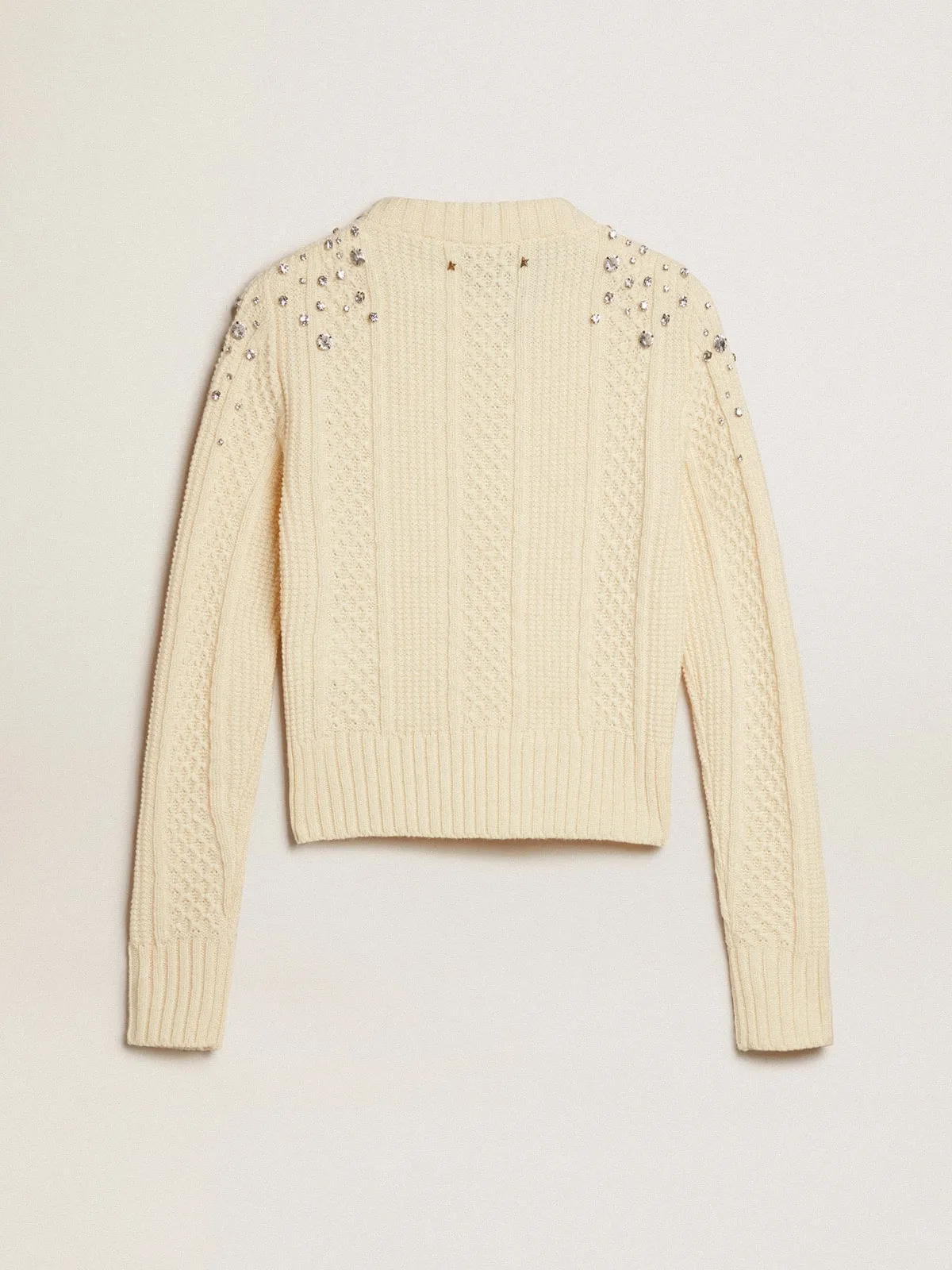 Jersey cropped de mujer blanco envejecido con cristales aplicados