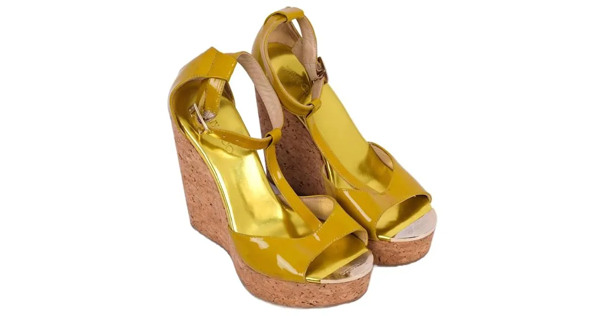 JIMMY CHOO Sandalias T.UE 37.5 Charol Amarillo 