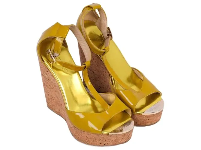 JIMMY CHOO Sandalias T.UE 37.5 Charol Amarillo 