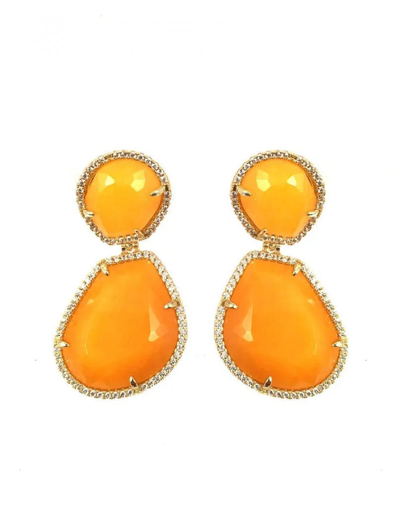LARGOS PENDIENTES EN PIEDRA DE BISUTERIA FINA Y ALTA BISUTERIA COLOR AMARILLO MOSTAZA