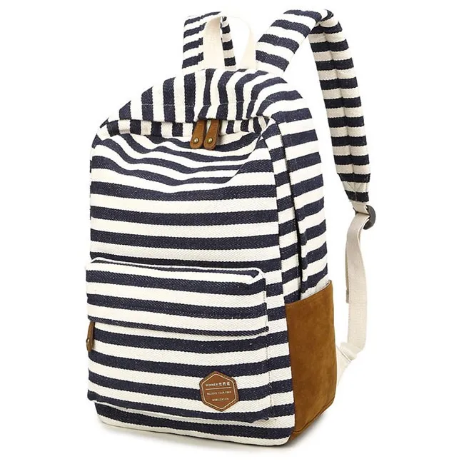 Leisure Travel Canvas Backpack Fashion College Striped Student Rucksack 
