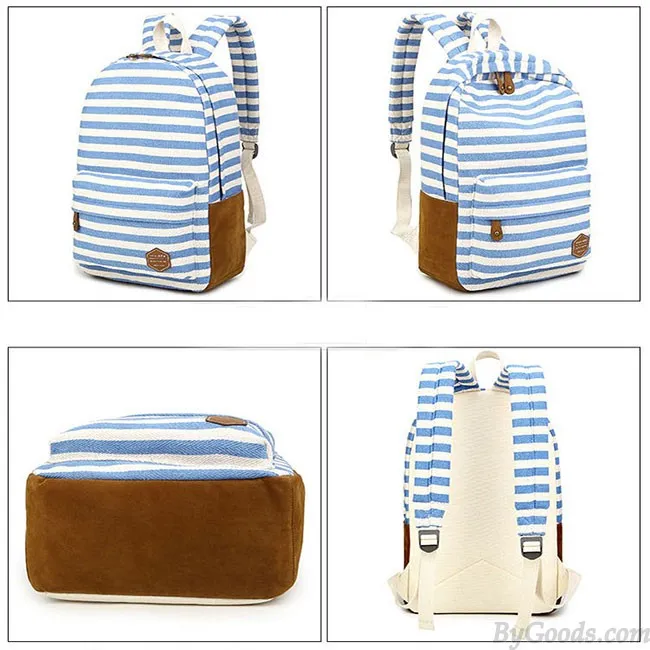 Leisure Travel Canvas Backpack Fashion College Striped Student Rucksack 
