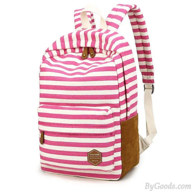 Leisure Travel Canvas Backpack Fashion College Striped Student Rucksack 