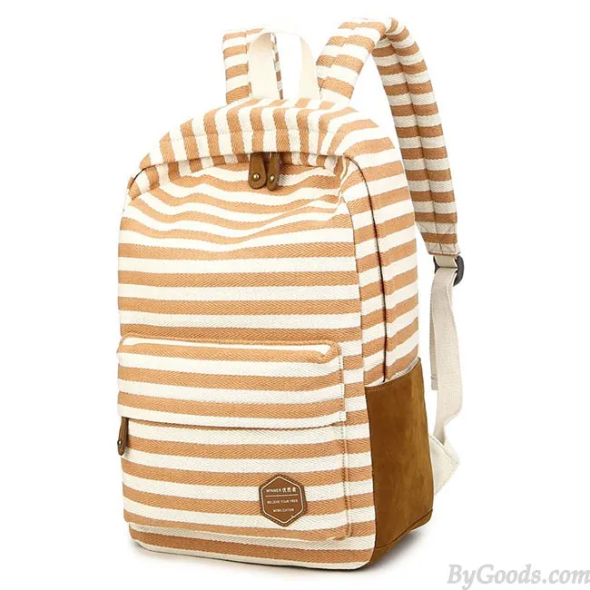 Leisure Travel Canvas Backpack Fashion College Striped Student Rucksack 