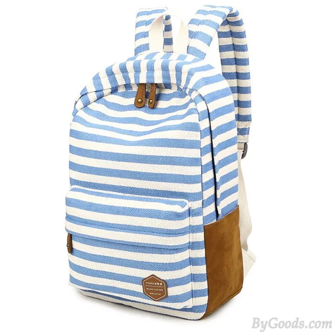 Leisure Travel Canvas Backpack Fashion College Striped Student Rucksack 