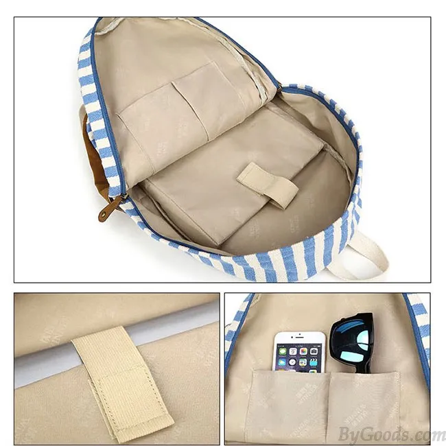 Leisure Travel Canvas Backpack Fashion College Striped Student Rucksack 
