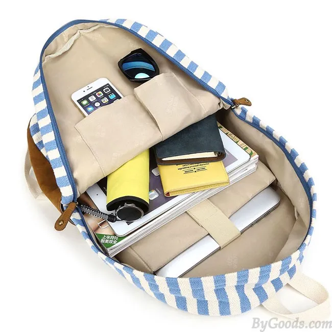 Leisure Travel Canvas Backpack Fashion College Striped Student Rucksack 