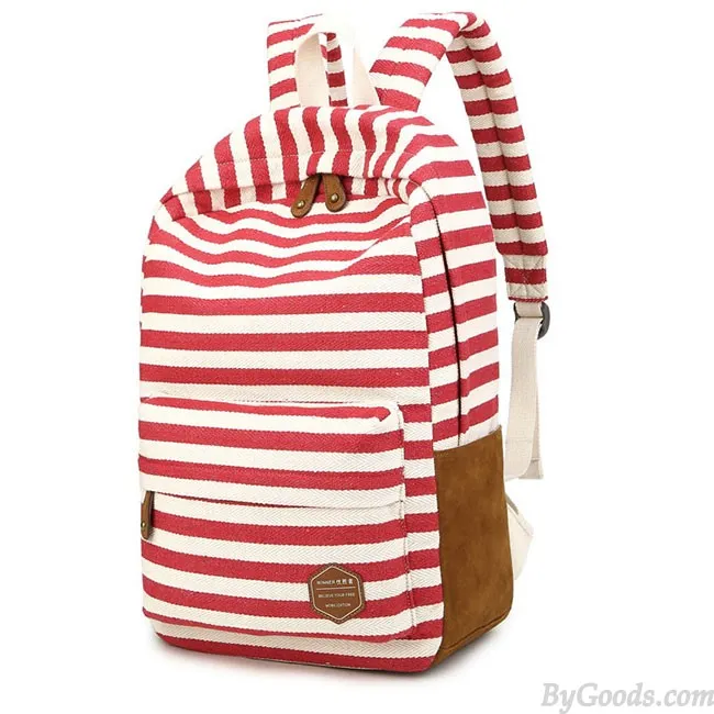 Leisure Travel Canvas Backpack Fashion College Striped Student Rucksack 