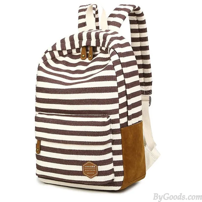 Leisure Travel Canvas Backpack Fashion College Striped Student Rucksack 