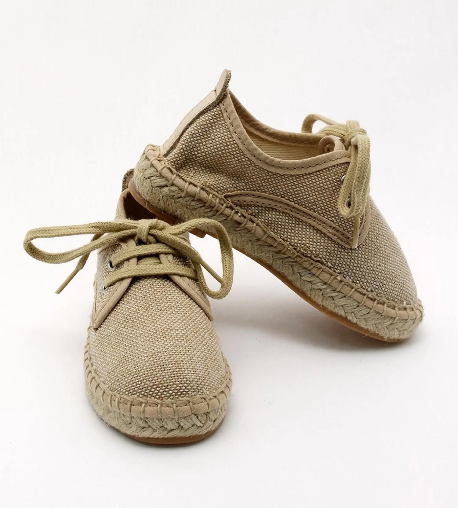 LINEN LINEN LACEUP ESPADRILLE FOR CHILDREN.