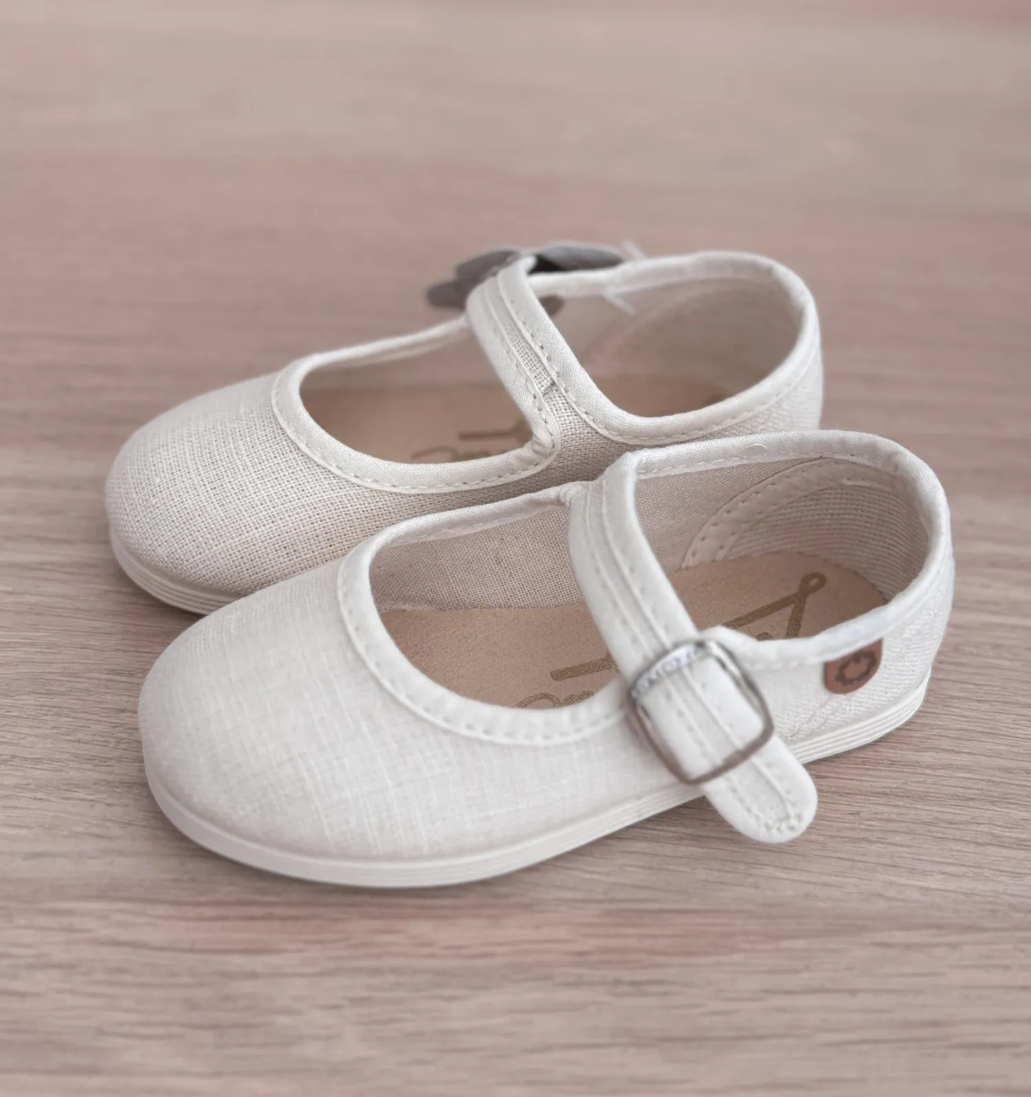 Linen Mary Janes in various colors.