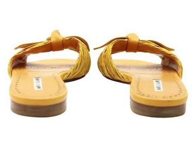 MANOLO BLAHNIK MOSTAZA NOTAMU PLISSã©CHANCLAS DE SATéN Y PIEL AMARILLO 
