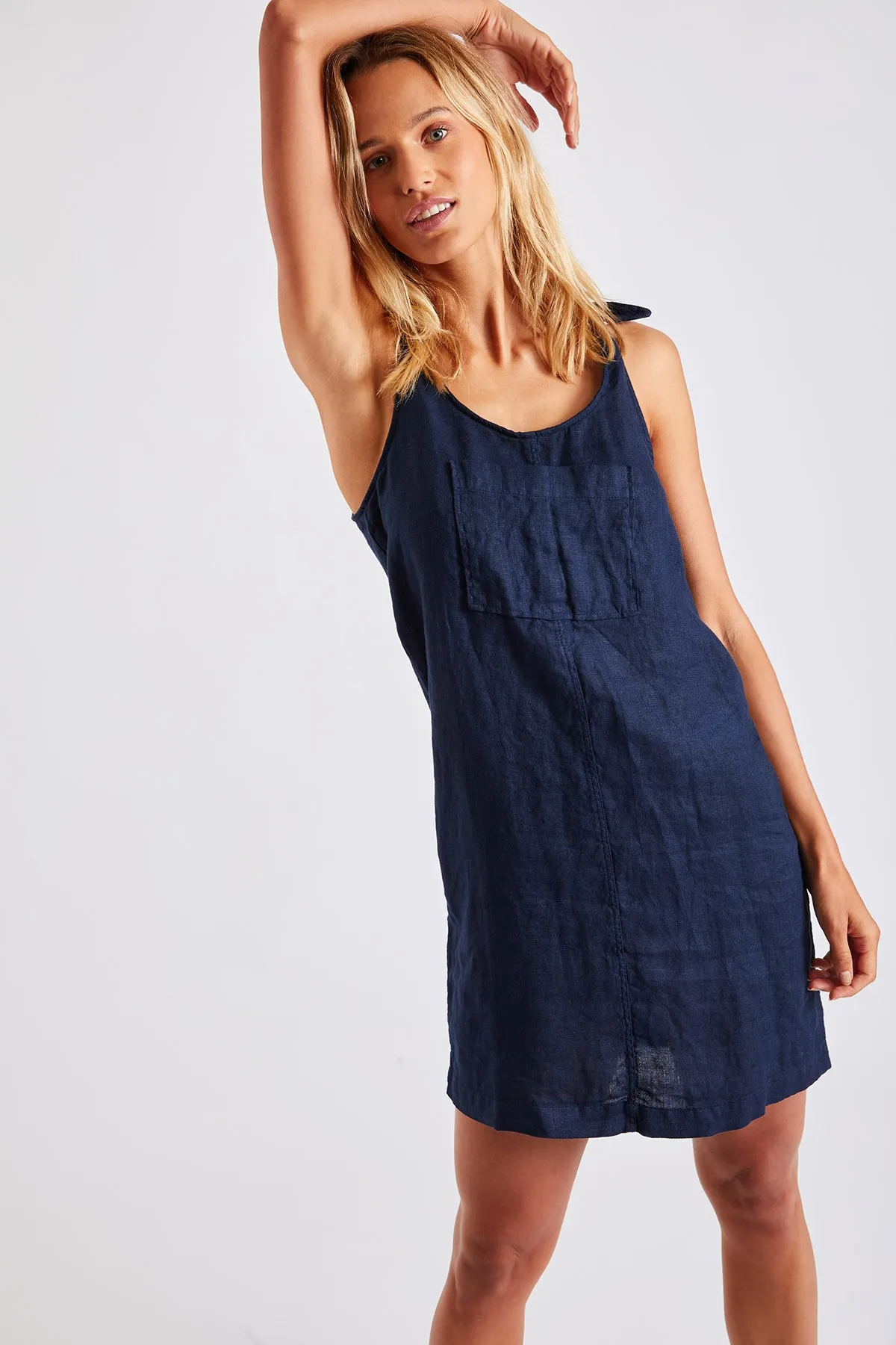 Medway Hawston short navy blue linen dress