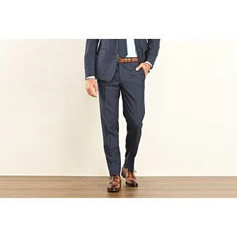 MEN'S DARK BLUE MELANGE SUIT TROUSERS  LAZARE