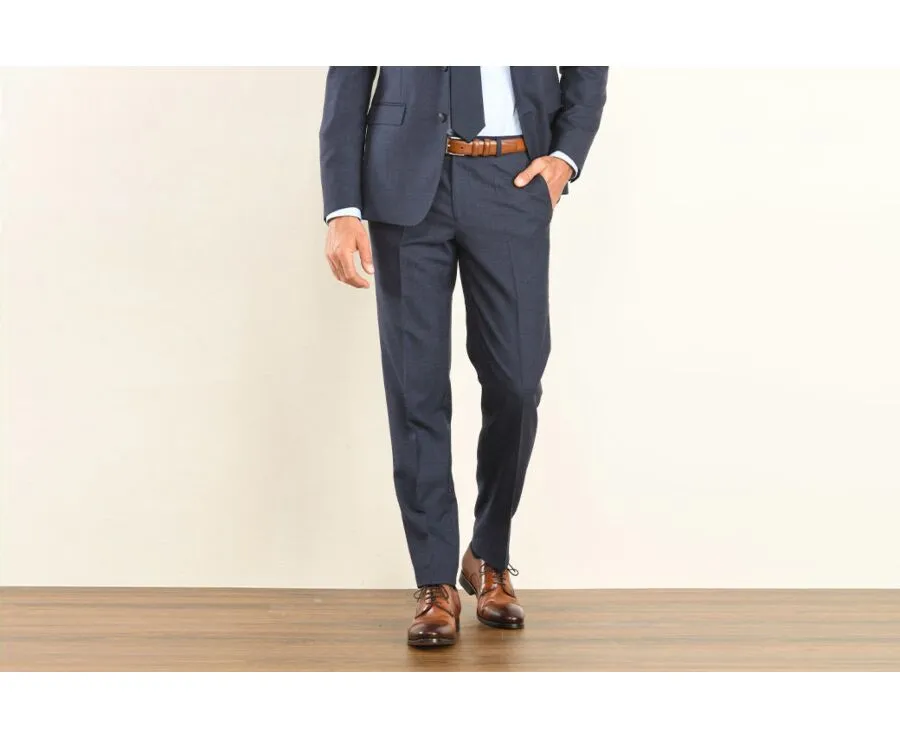 MEN'S DARK BLUE MELANGE SUIT TROUSERS  LAZARE