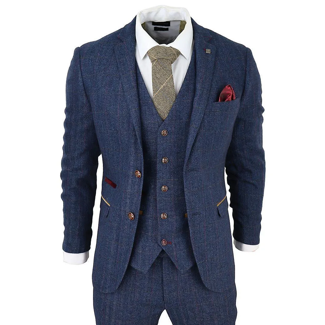 MENS BLUE TWEED CHECK 3PIECE SUIT