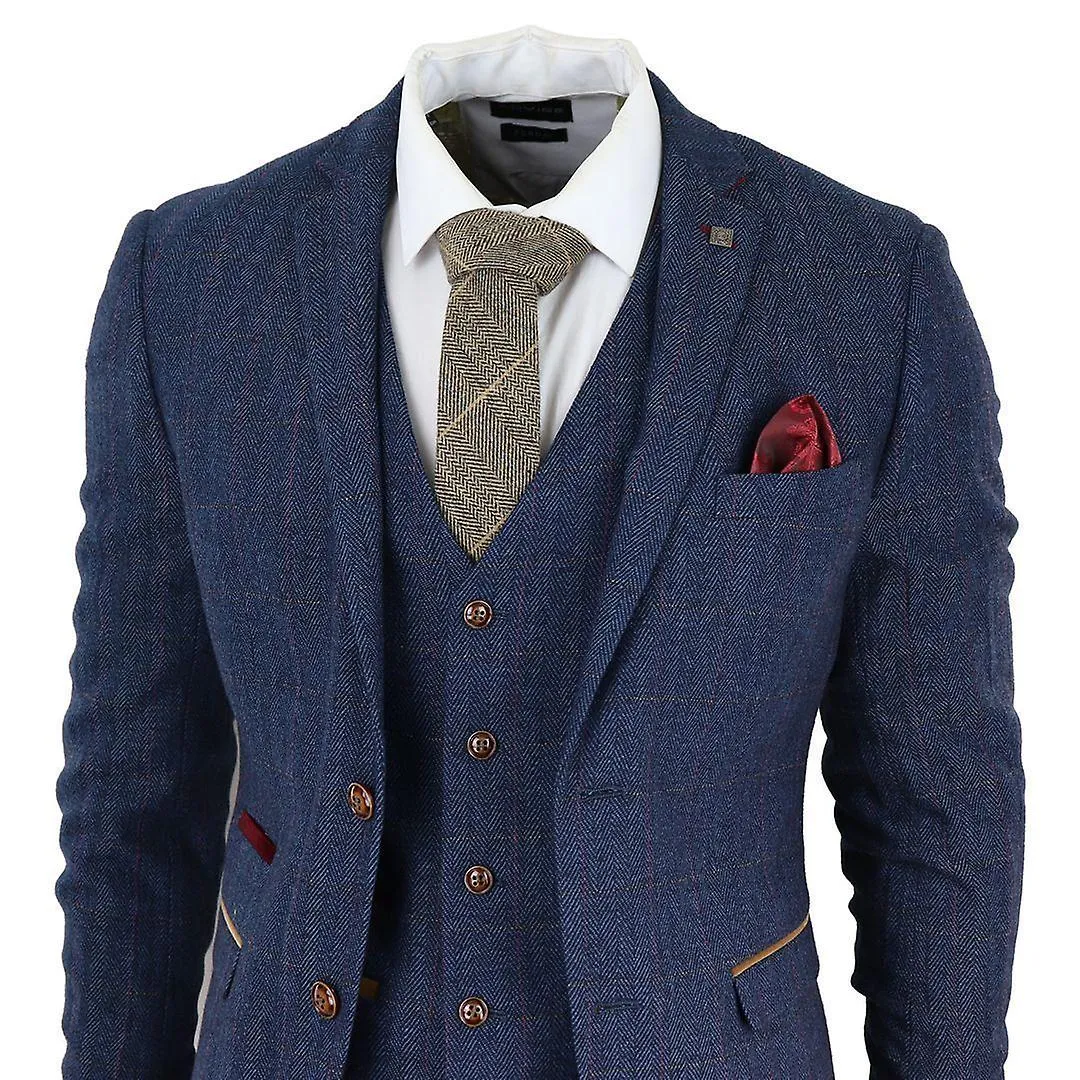 MENS BLUE TWEED CHECK 3PIECE SUIT