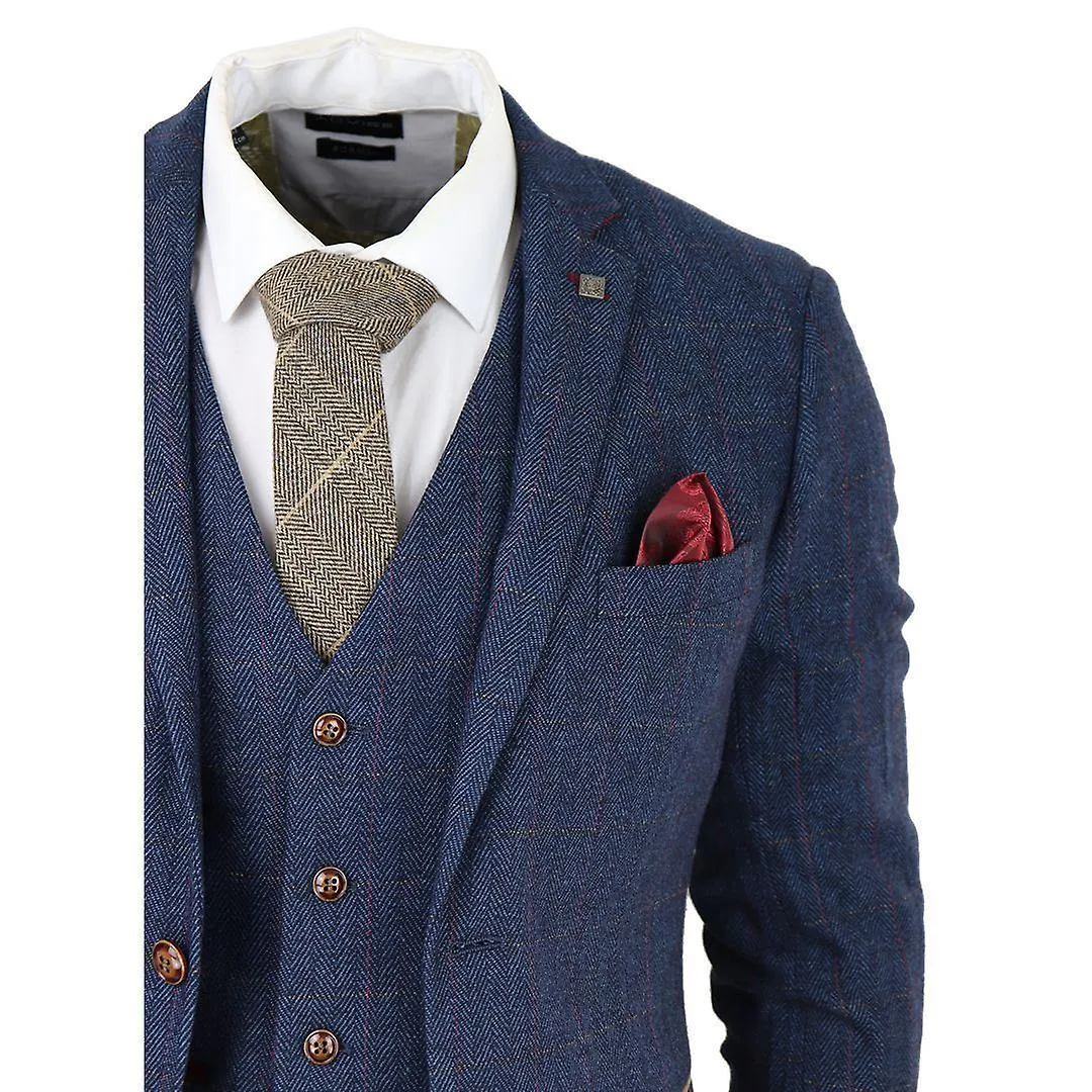 MENS BLUE TWEED CHECK 3PIECE SUIT