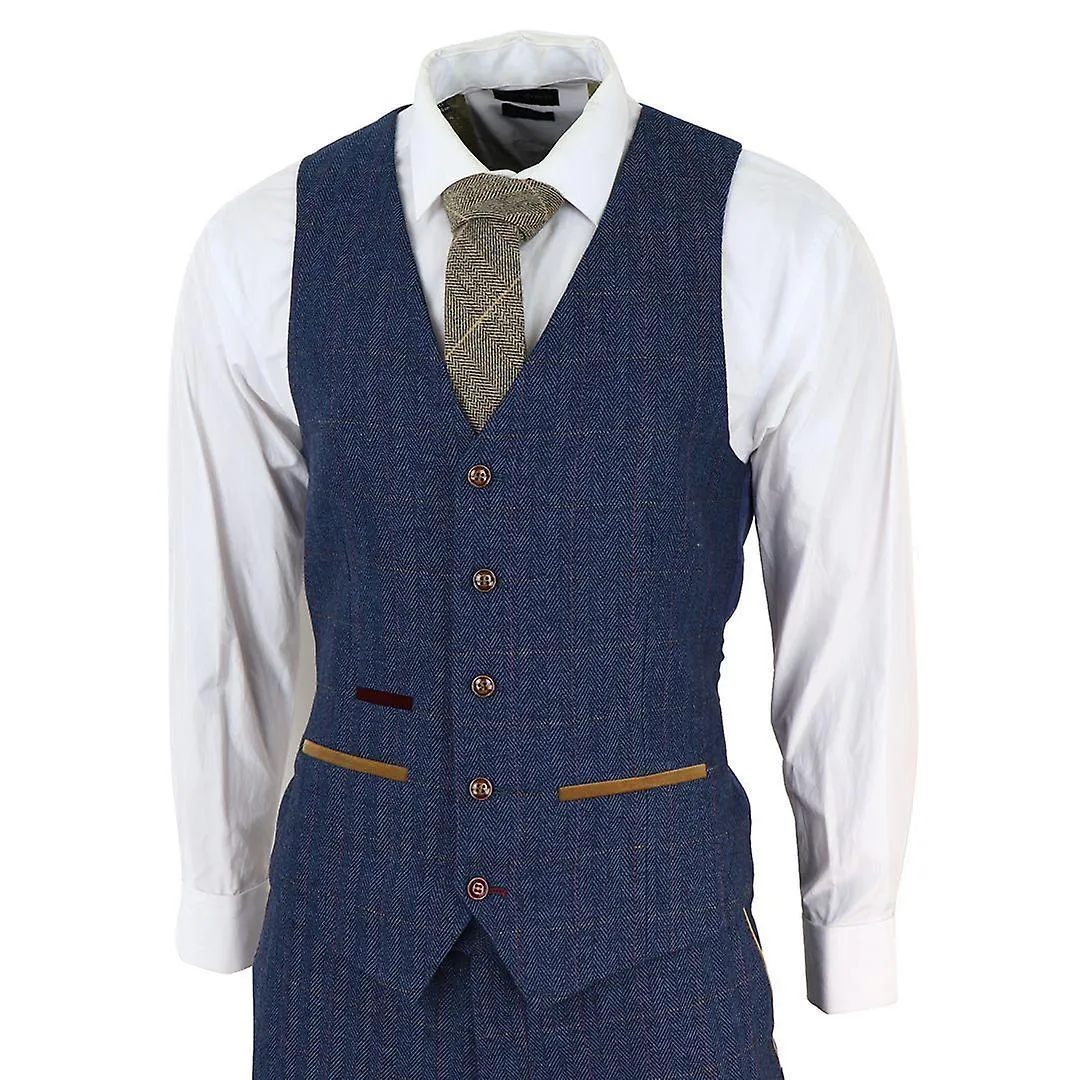 MENS BLUE TWEED CHECK 3PIECE SUIT