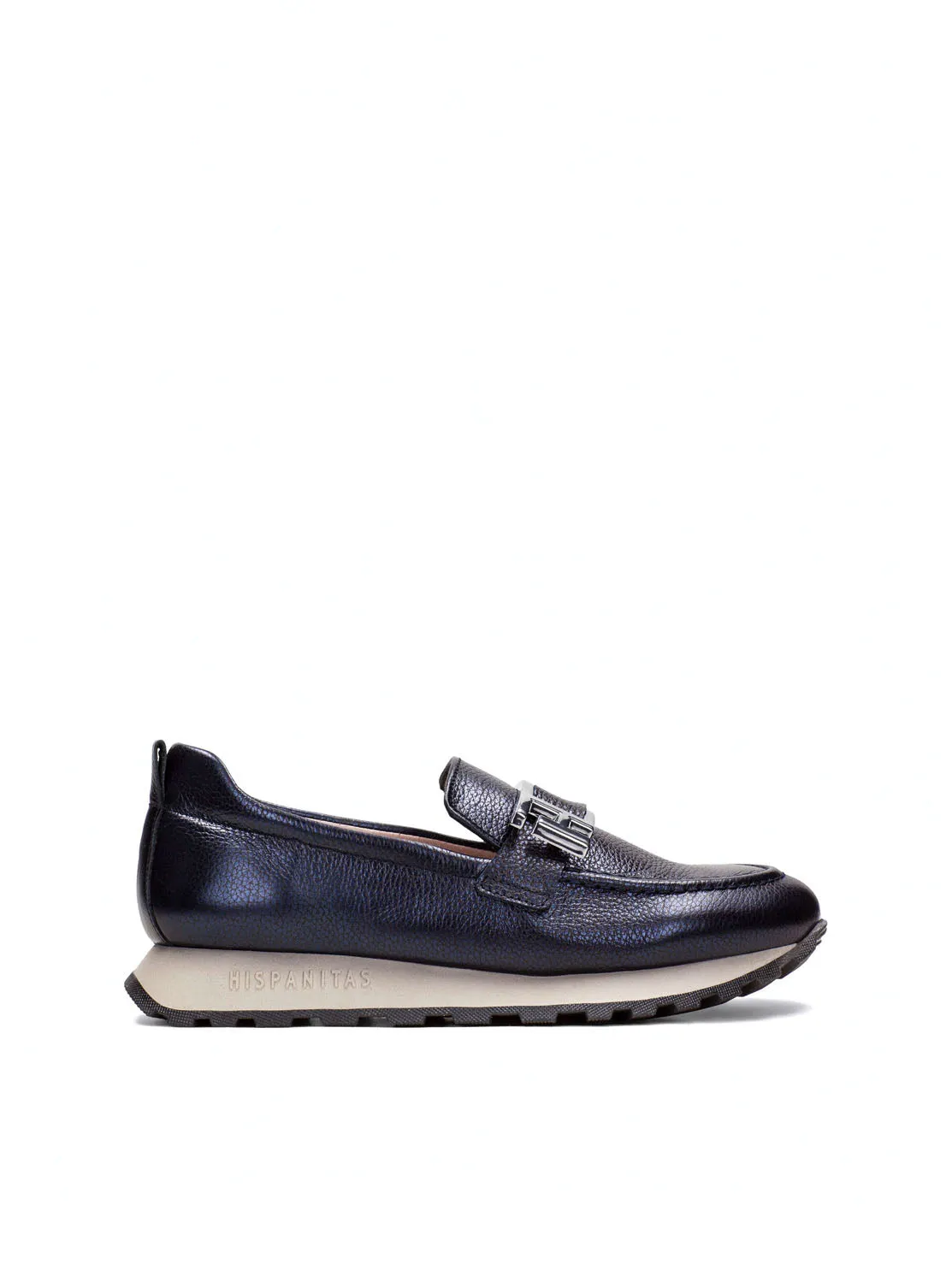 Mocasín sport piel metalizada azul marino