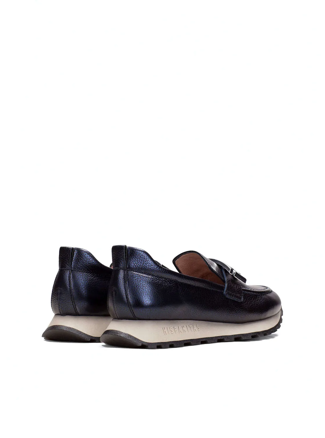 Mocasín sport piel metalizada azul marino