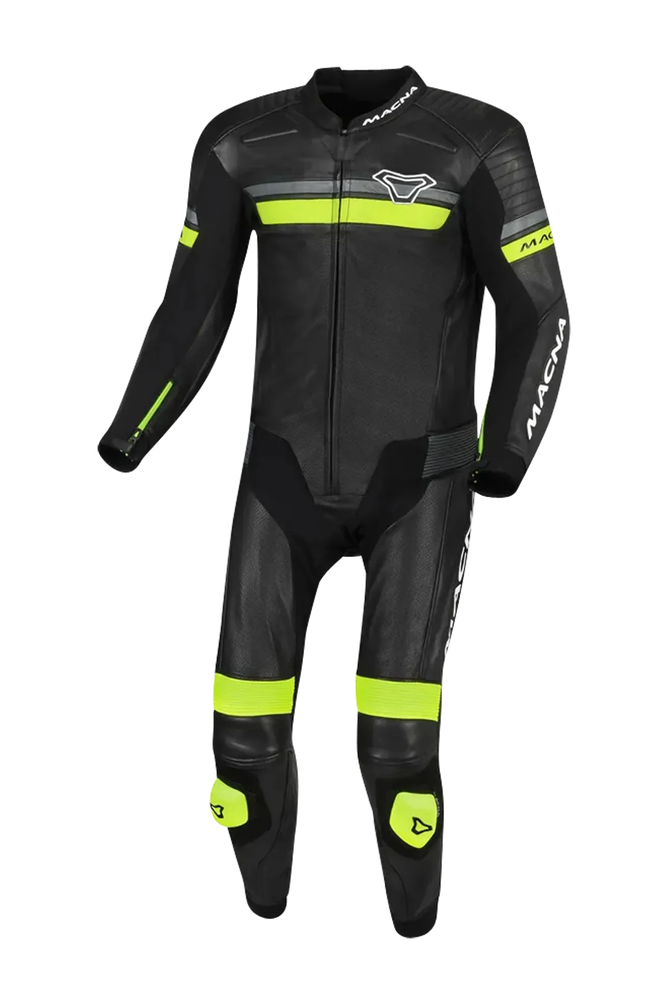 MONO DE CUERO DE MOTO MACNA DIABRO NEGROAMARILLO FLUO
