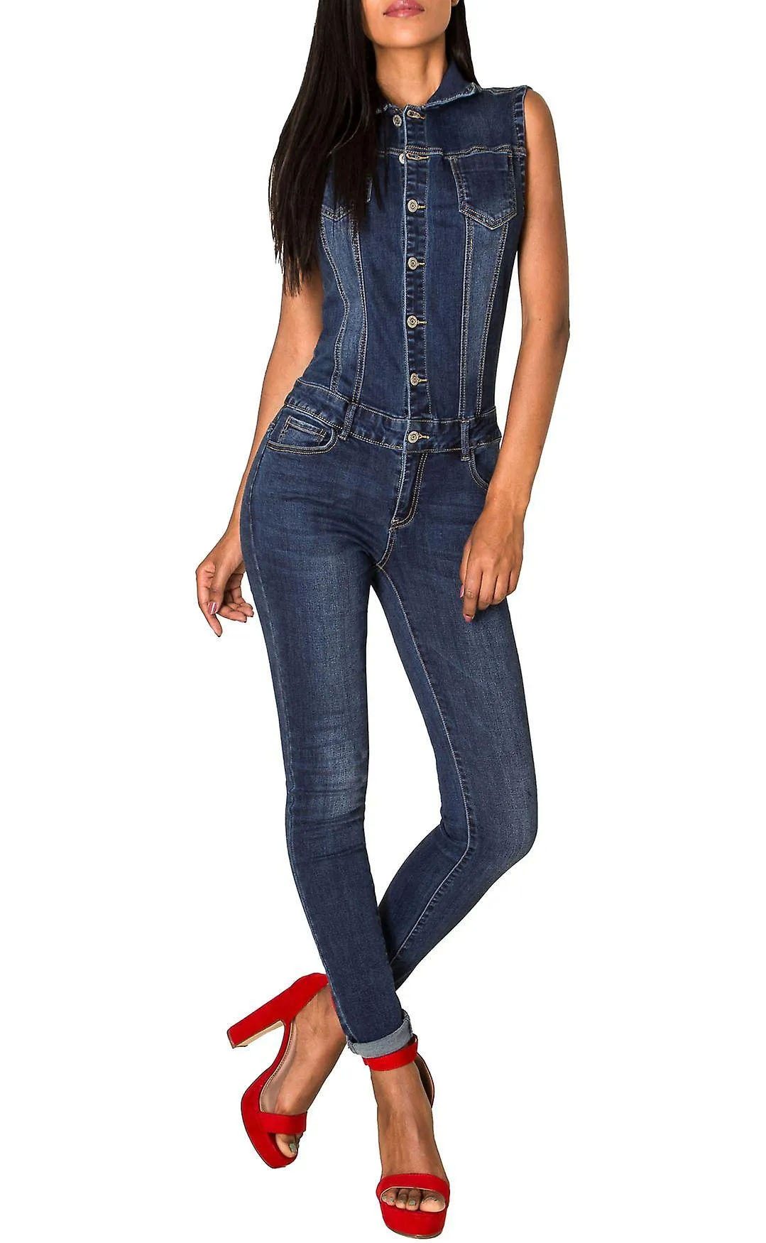 Mono vaquero para mujer Skinny Pantsuit One Piece Used Stretch