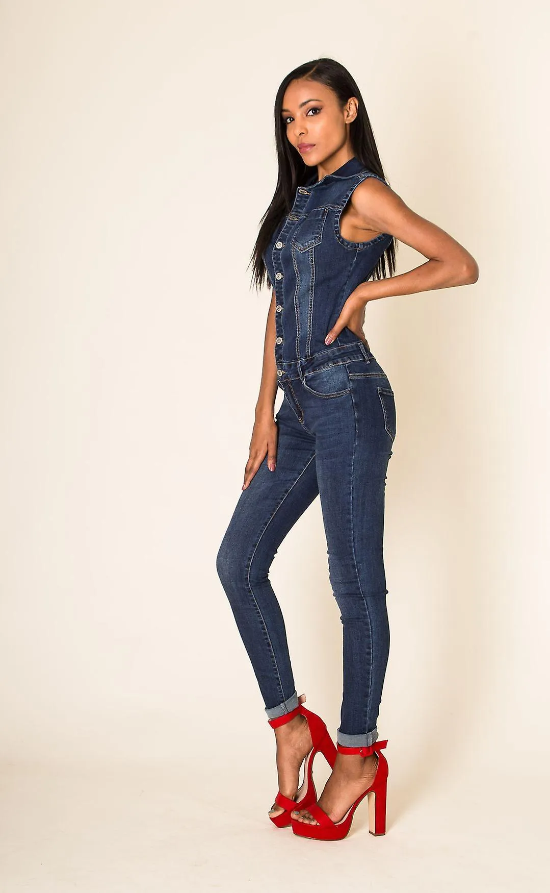 Mono vaquero para mujer Skinny Pantsuit One Piece Used Stretch