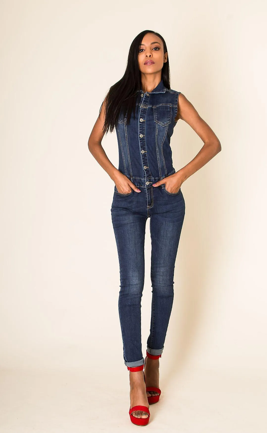 Mono vaquero para mujer Skinny Pantsuit One Piece Used Stretch
