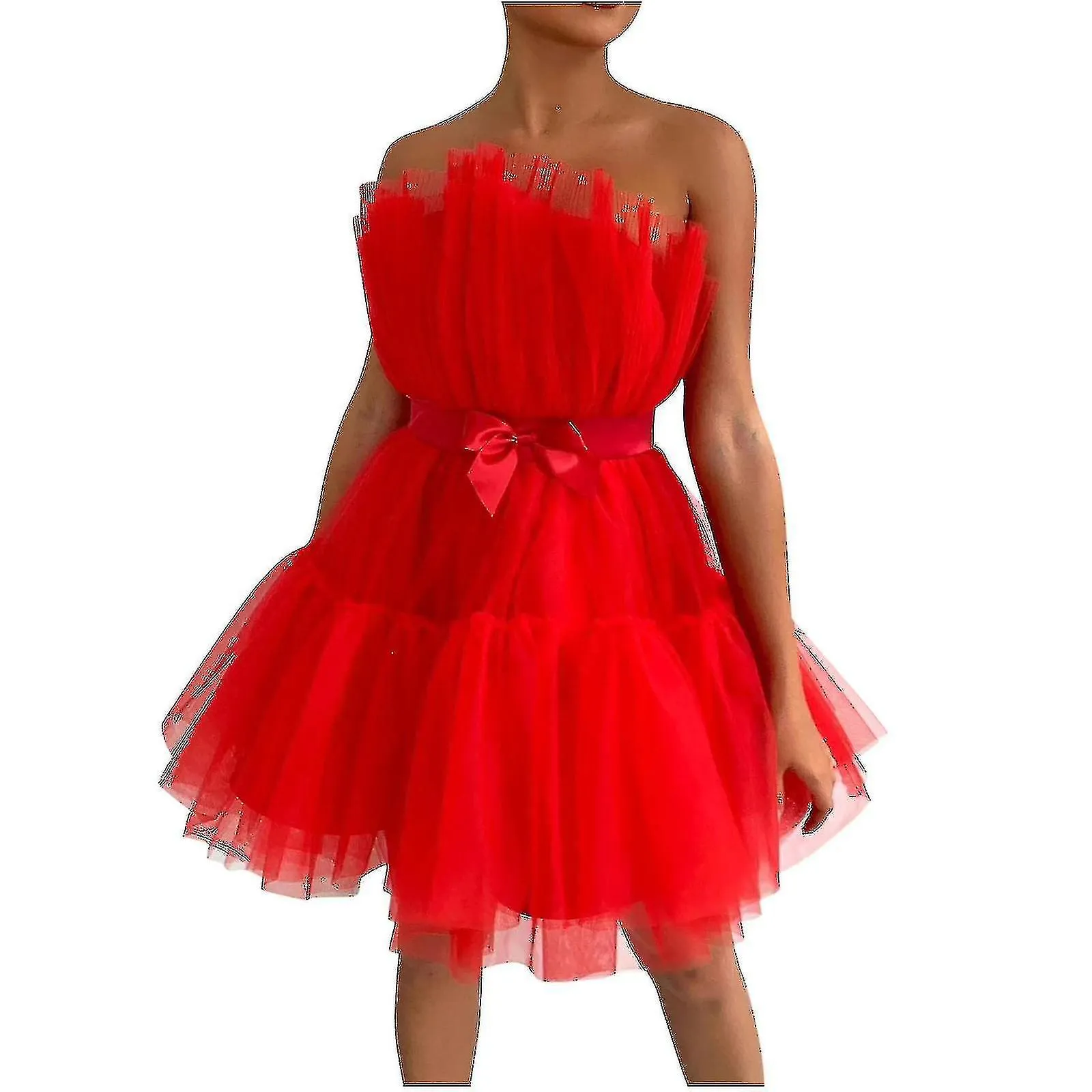 Mujer Tul Vestido Sin Mangas Vestido Corto Solid Mesh Princesa Steapless Fiesta Dress_y