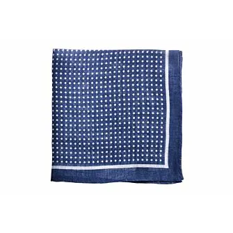 Navy and White Dotted Linen Pocket Square