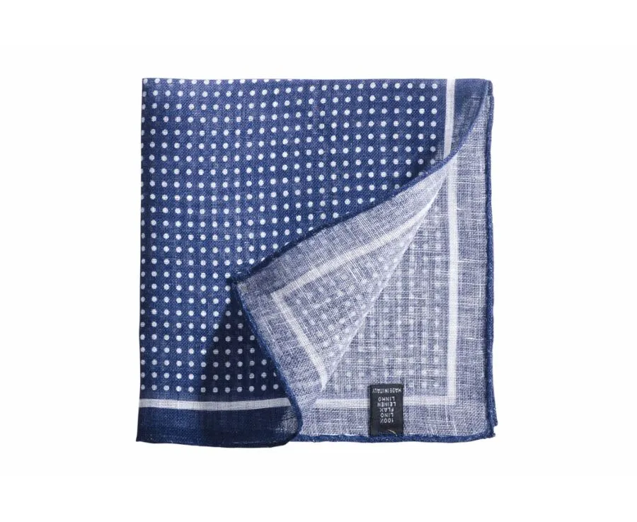 Navy and White Dotted Linen Pocket Square