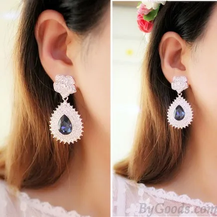 Noble Shining Inlay Diamond Rose Sapphire Pendant Banquet Earrings