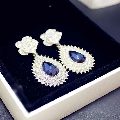 Noble Shining Inlay Diamond Rose Sapphire Pendant Banquet Earrings