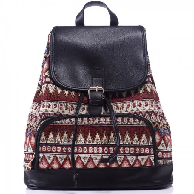 Original Leisure Totem Geometry Rucksack Irregular Printing Small Canvas Backpack