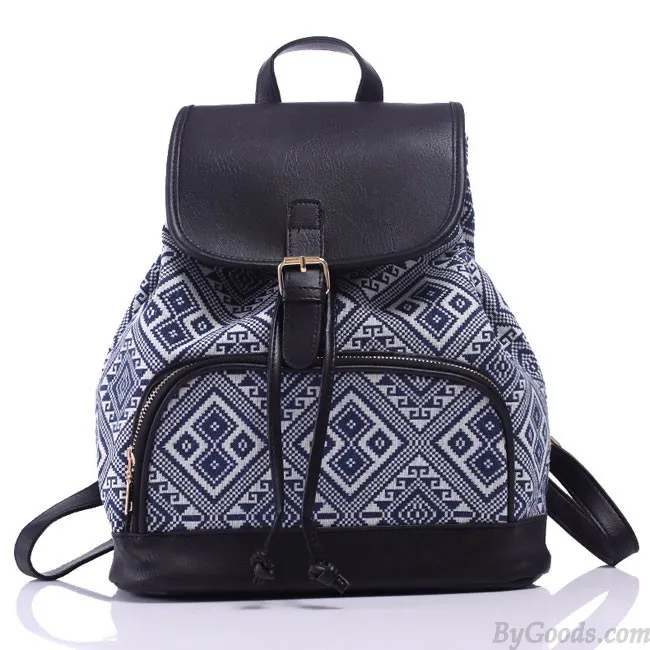 Original Leisure Totem Geometry Rucksack Irregular Printing Small Canvas Backpack