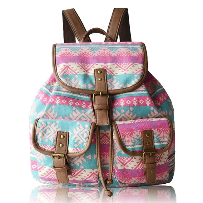 Original Two Pockets Geometry Irregular Canvas Retro School Leisure Backpack