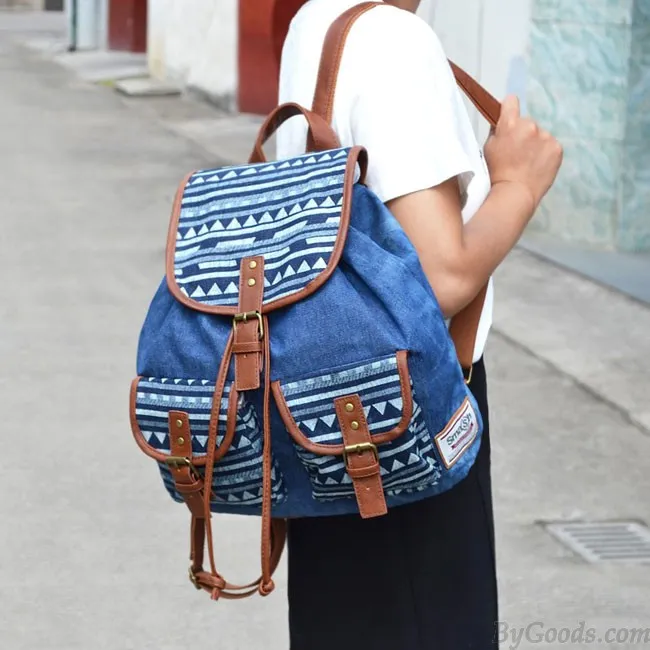 Original Two Pockets Geometry Irregular Canvas Retro School Leisure Backpack